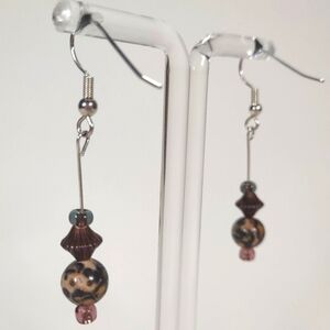 Handmade Leopard Jasper Bead Fishhook Post Earrings